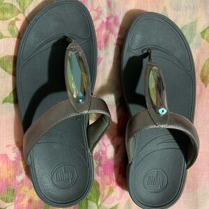 Fitflop Dark Gray Sandals with Crystal Detail